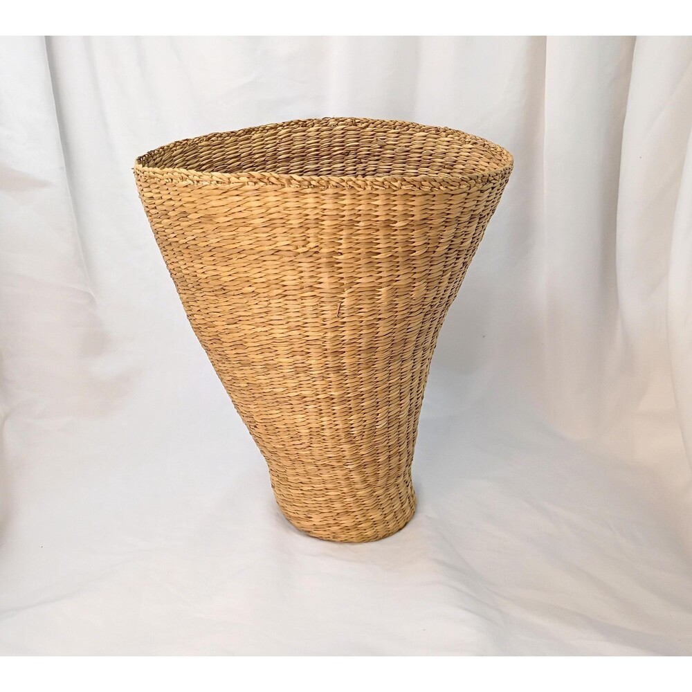 Vintage Rattan Cone Basket Vase